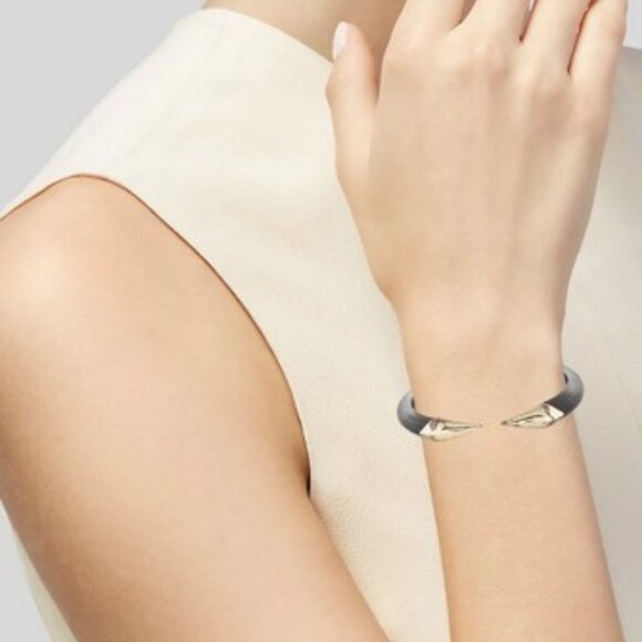 ALEXIS BITTAR,  LUCITE Black /Clear  PYRAMID HINGE CUFF BRACELET - Picture 3 of 5